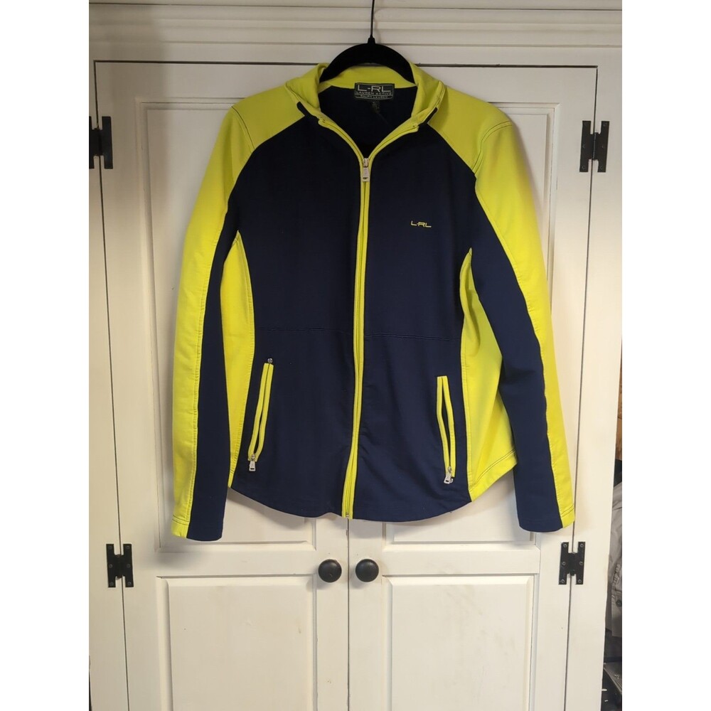 Ralph Lauren Active- Jacket Women XL Blue Neon Green Full Zip Track